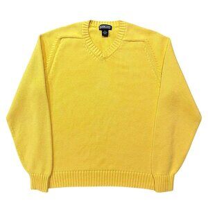 Lands End vintage 90s NWT Womens Regular Drifter V-Neck Cotton Sweater L Yellow